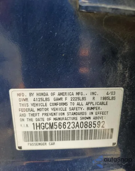 2003 Honda Accord Ex from USA, damaged, VIN 1HGCM56623A088592